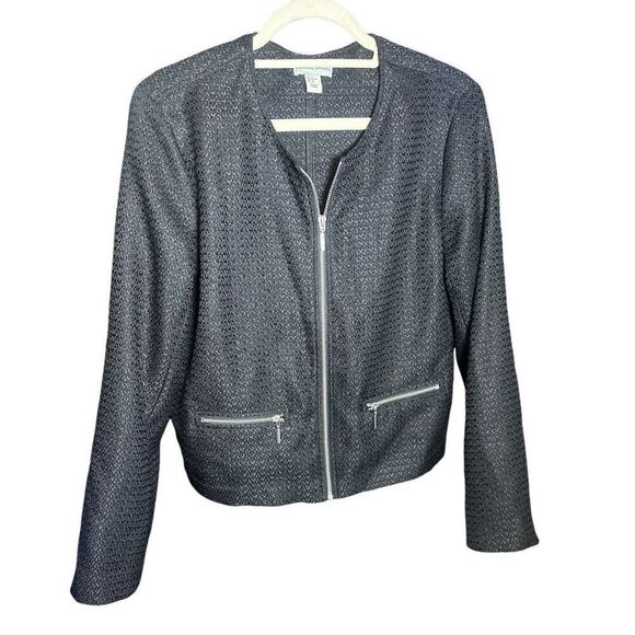 Adrienne Vittadini Womens Black Textured Zip-Up Blazer Sz XL - Picture 1 of 10